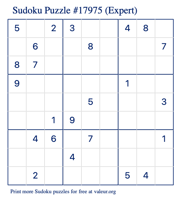 Free Printable Expert Sudoku Puzzle number 17975