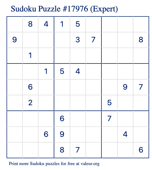Free Printable Expert Sudoku Puzzle number 17976