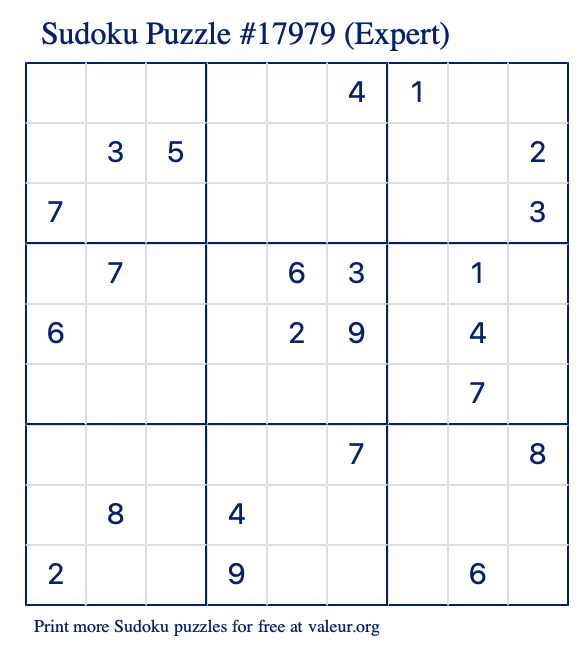 Free Printable Expert Sudoku Puzzle number 17979