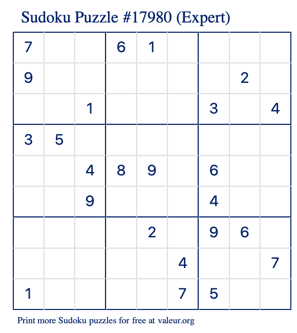 Free Printable Expert Sudoku with the Answer 17980