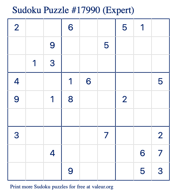 Free Printable Expert Sudoku Puzzle number 17990