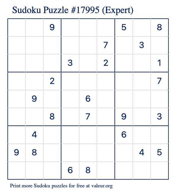 Free Printable Expert Sudoku Puzzle number 17995