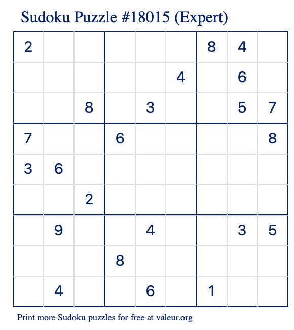 Free Printable Expert Sudoku Puzzle number 18015