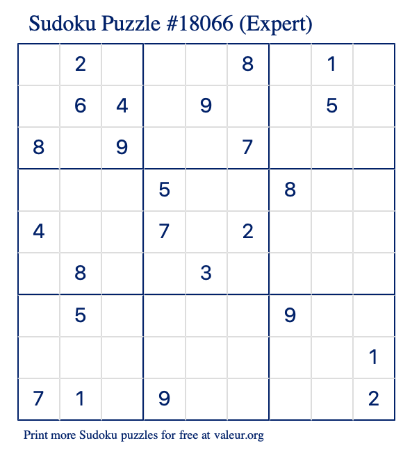 Free Printable Expert Sudoku Puzzle number 18066