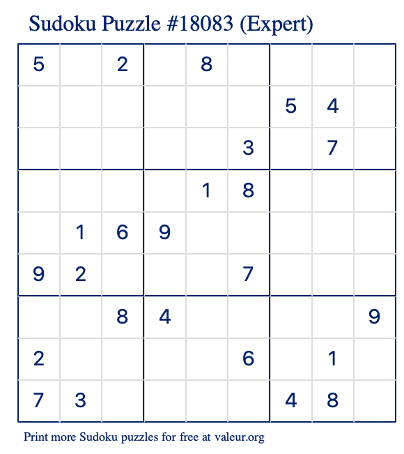 Free Printable Expert Sudoku Puzzle number 18083