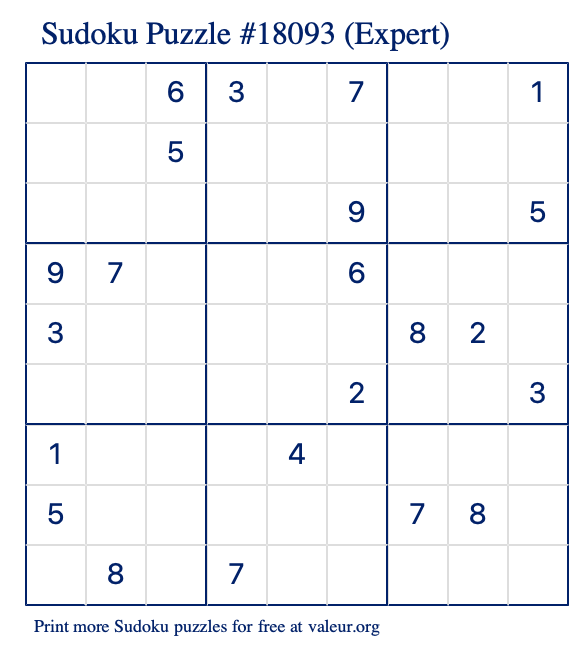 Free Printable Expert Sudoku Puzzle number 18093