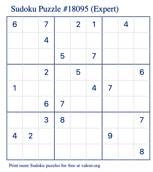 Free Printable Expert Sudoku Puzzle number 18095