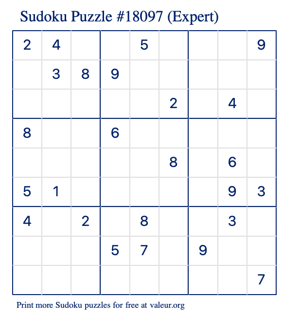 Free Printable Expert Sudoku Puzzle number 18097