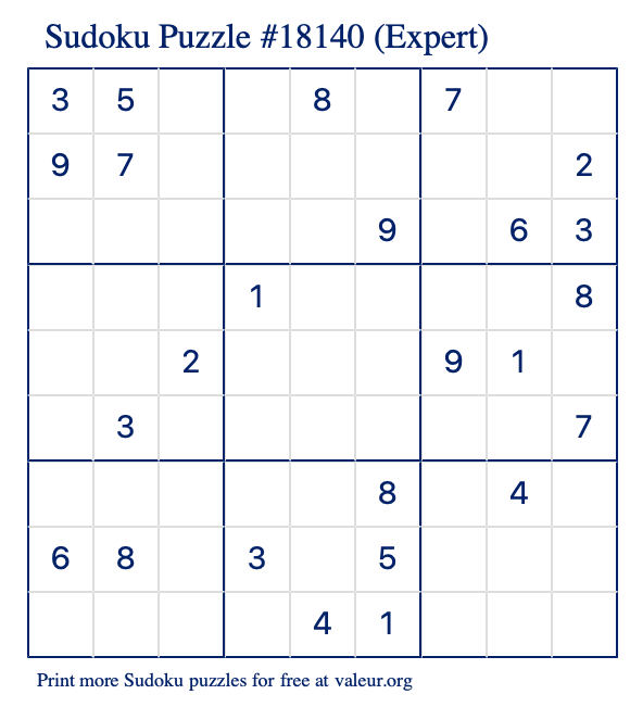 Free Printable Expert Sudoku Puzzle number 18140