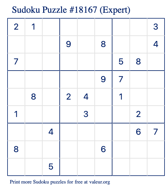 Free Printable Expert Sudoku Puzzle number 18167