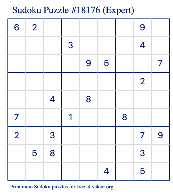 Free Printable Expert Sudoku Puzzle number 18176