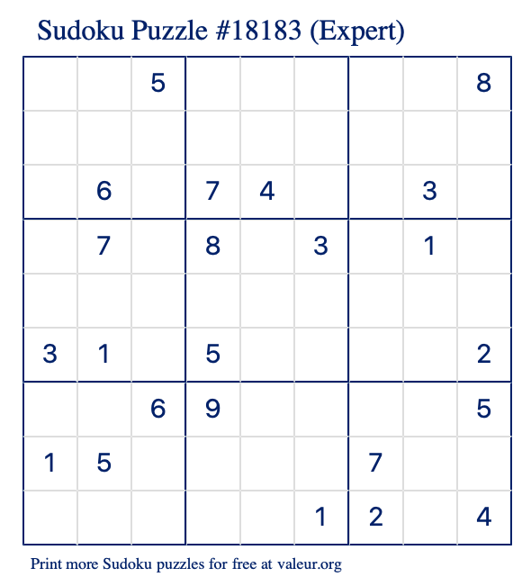 Free Printable Expert Sudoku Puzzle number 18183