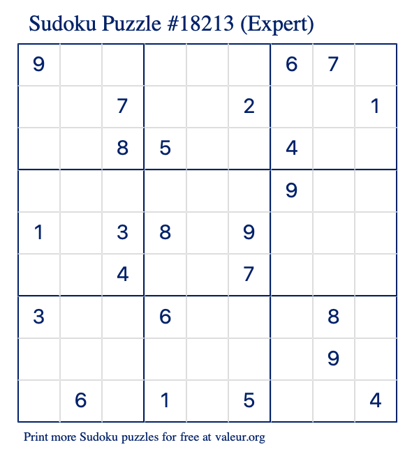 Free Printable Expert Sudoku Puzzle number 18213