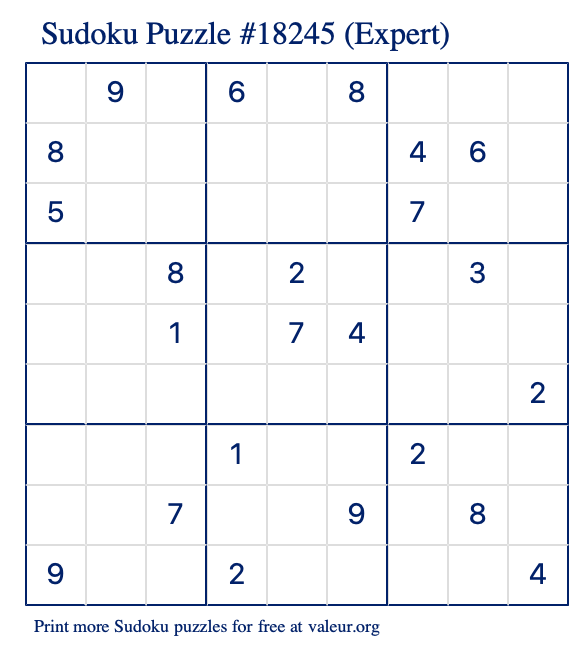 Free Printable Expert Sudoku Puzzle number 18245