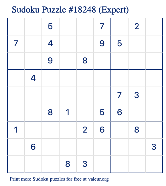 Free Printable Expert Sudoku Puzzle number 18248