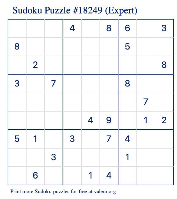 Free Printable Expert Sudoku Puzzle number 18249