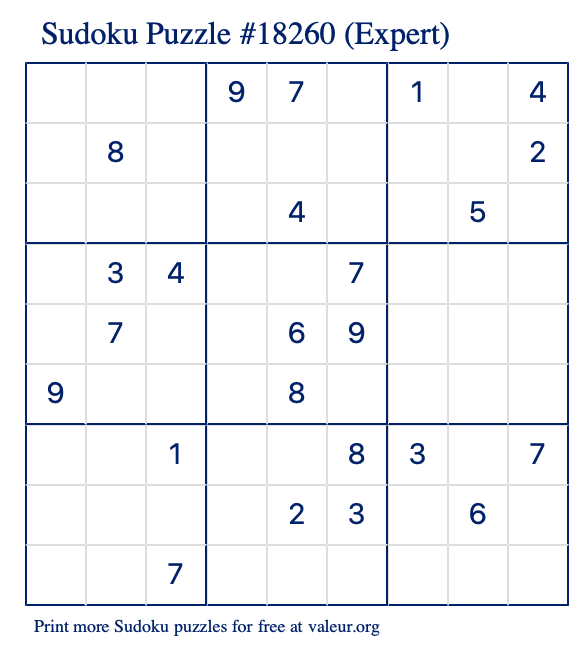 Free Printable Expert Sudoku Puzzle number 18260
