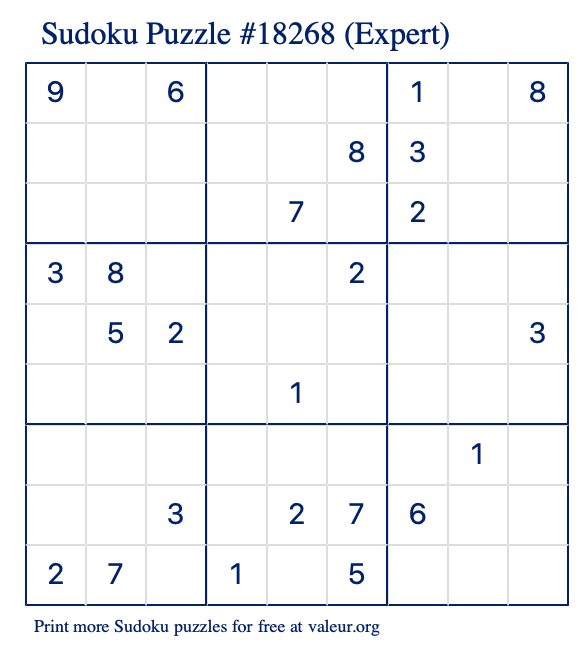 Free Printable Expert Sudoku Puzzle number 18268