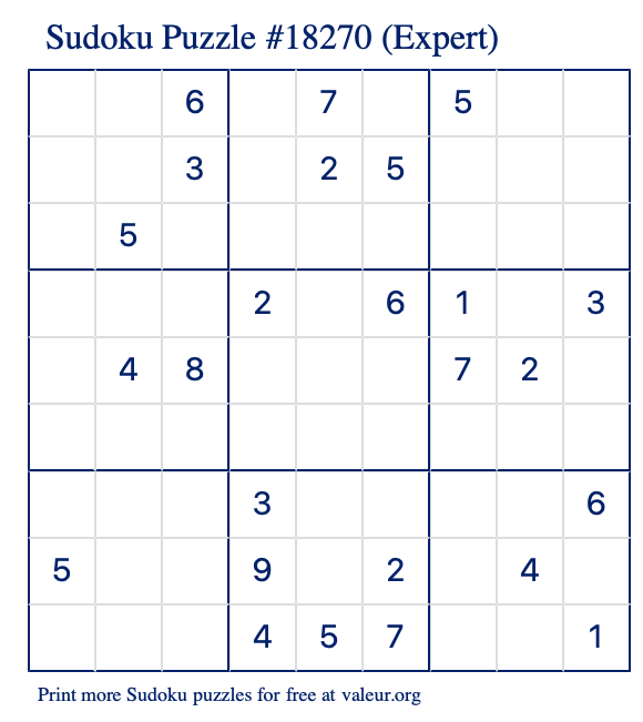 Free Printable Expert Sudoku Puzzle number 18270