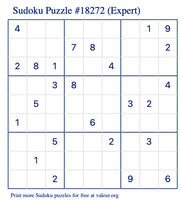 Free Printable Expert Sudoku Puzzle number 18272