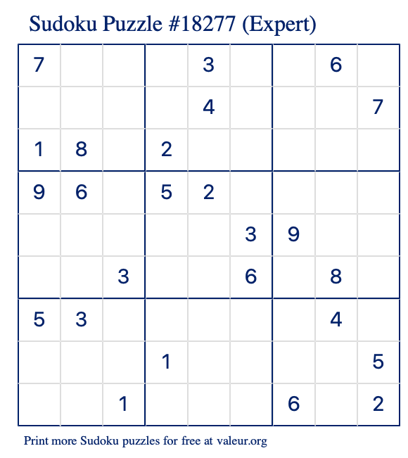 Free Printable Expert Sudoku Puzzle number 18277