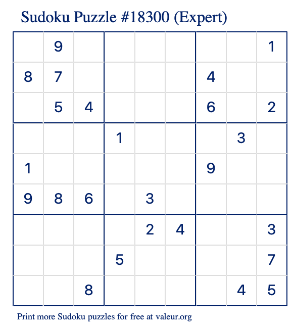 Free Printable Expert Sudoku Puzzle number 18300