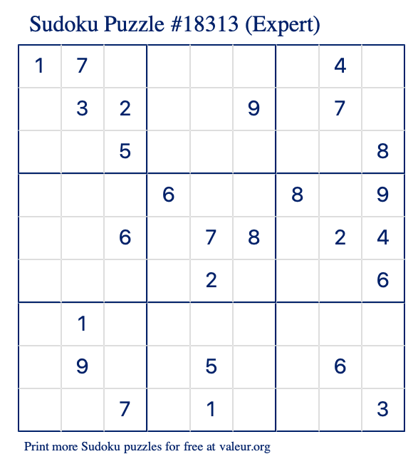 Free Printable Expert Sudoku Puzzle number 18313