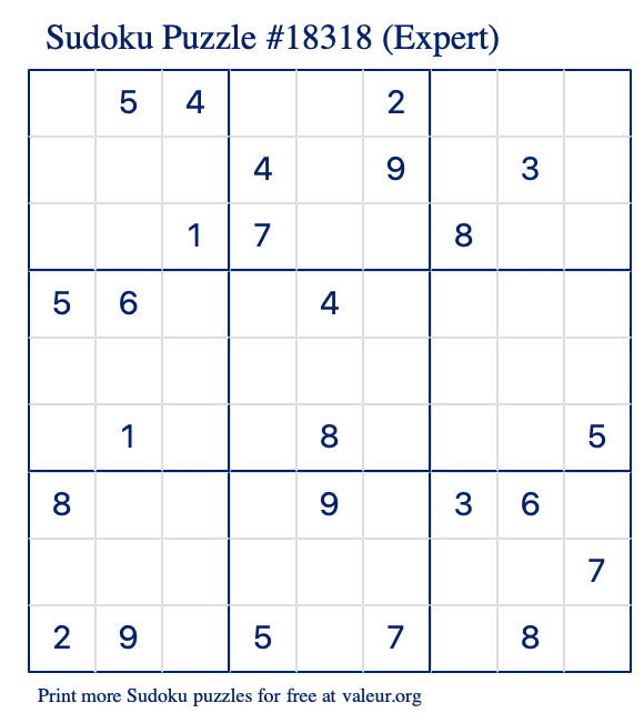 Free Printable Expert Sudoku Puzzle number 18318