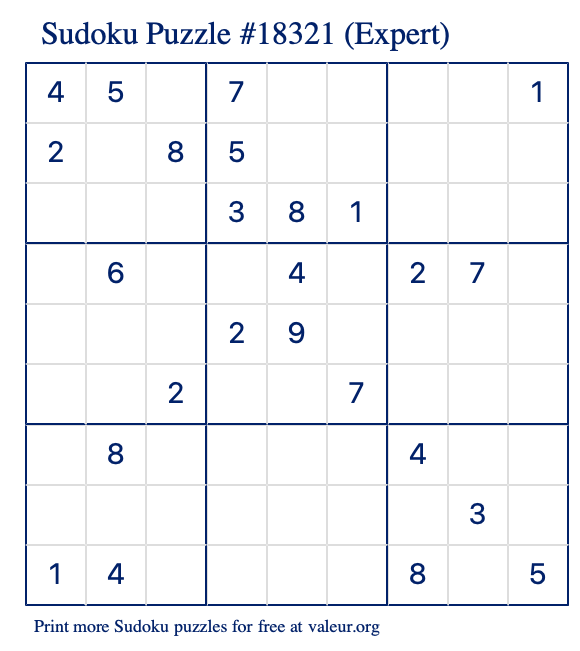 Free Printable Expert Sudoku Puzzle number 18321