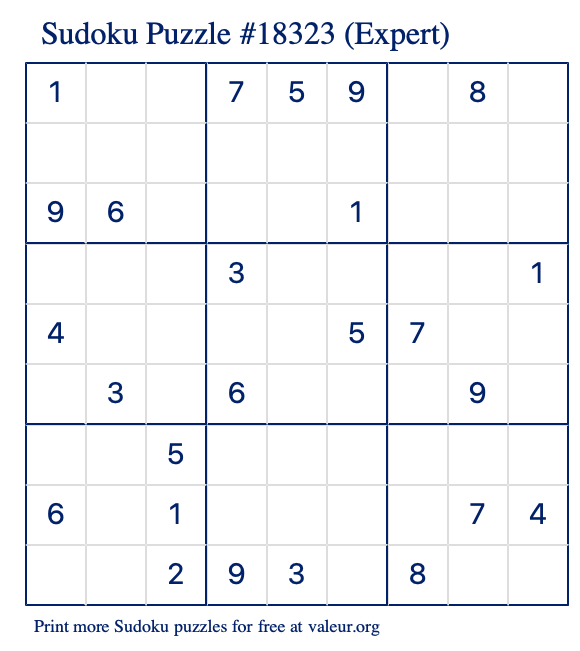 Free Printable Expert Sudoku Puzzle number 18323