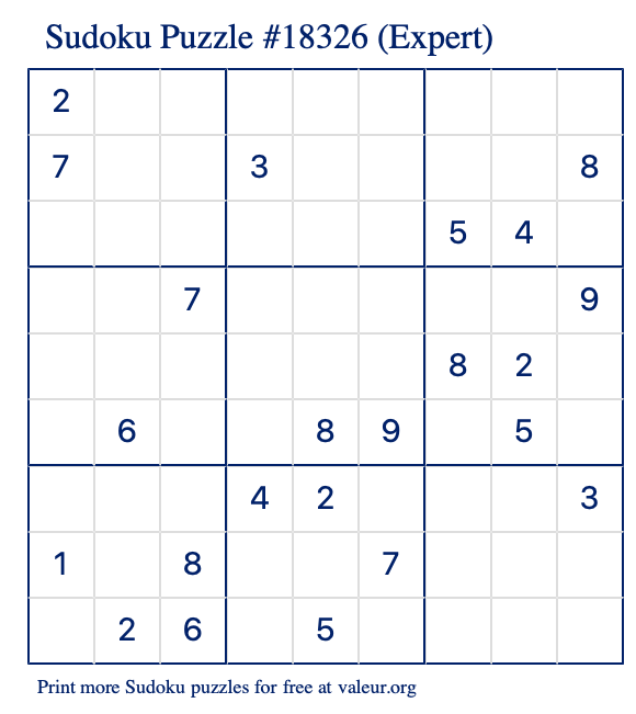 Free Printable Expert Sudoku Puzzle number 18326