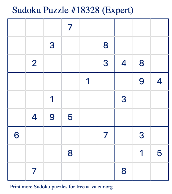 Free Printable Expert Sudoku Puzzle number 18328