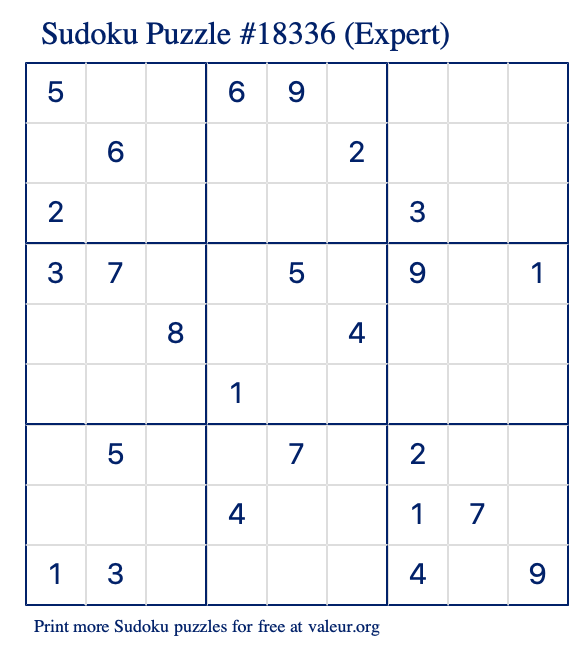 Free Printable Expert Sudoku Puzzle number 18336