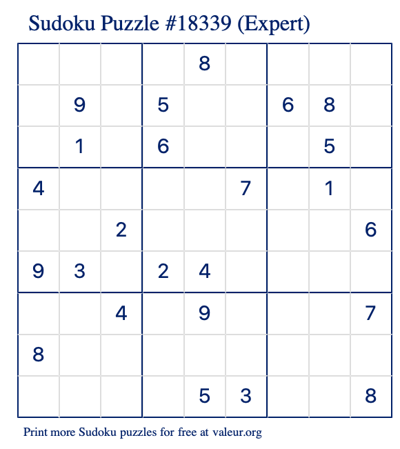 Free Printable Expert Sudoku Puzzle number 18339