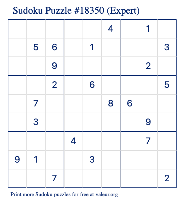 Free Printable Expert Sudoku Puzzle number 18350