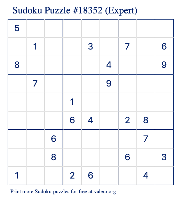 Free Printable Expert Sudoku Puzzle number 18352