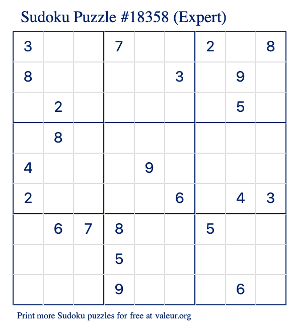 Free Printable Expert Sudoku Puzzle number 18358