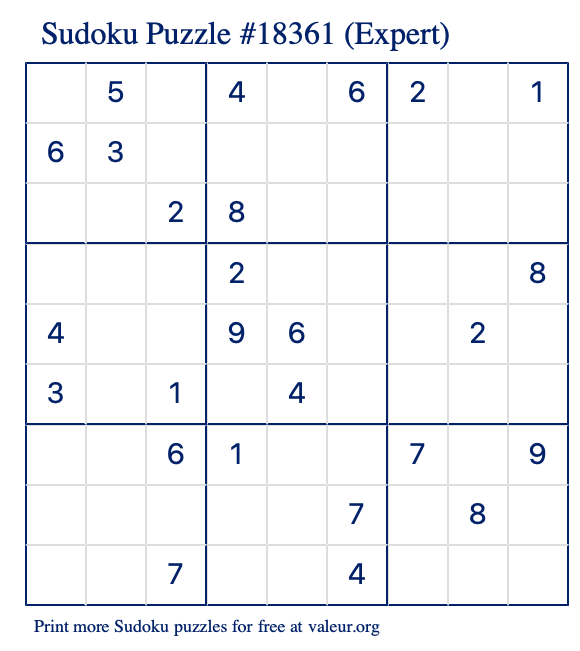 Free Printable Expert Sudoku Puzzle number 18361