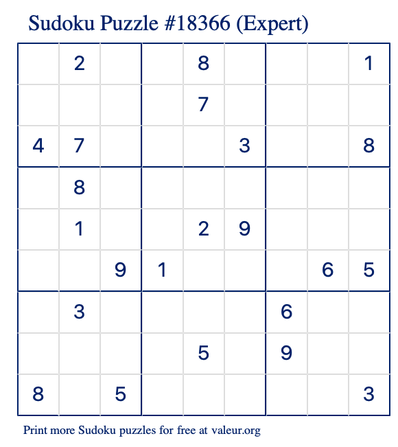 Free Printable Expert Sudoku Puzzle number 18366