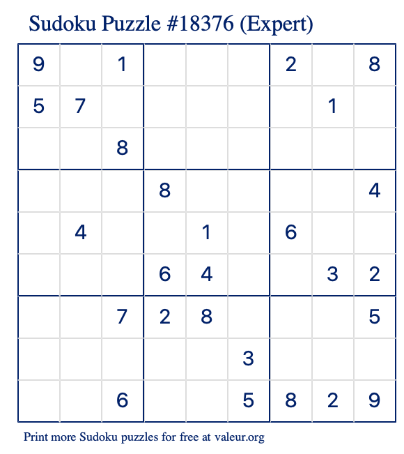 Free Printable Expert Sudoku Puzzle number 18376