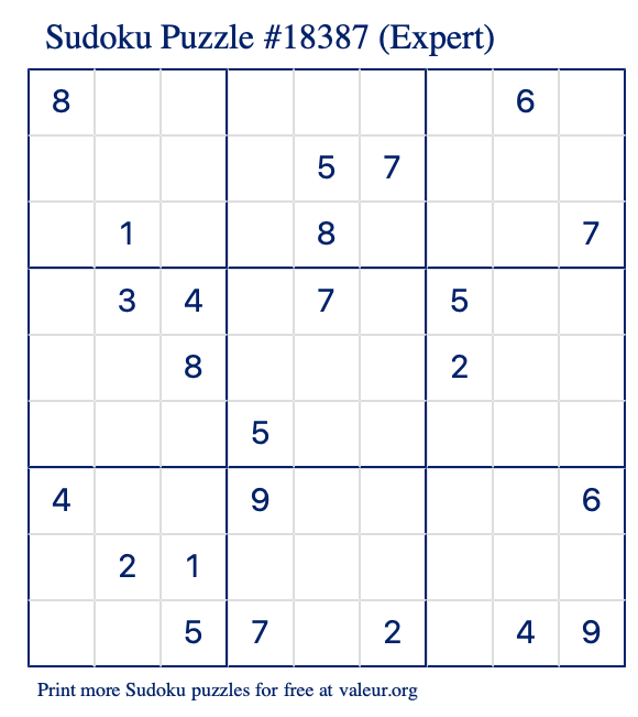 Free Printable Expert Sudoku Puzzle number 18387