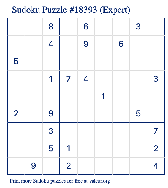 Free Printable Expert Sudoku Puzzle number 18393