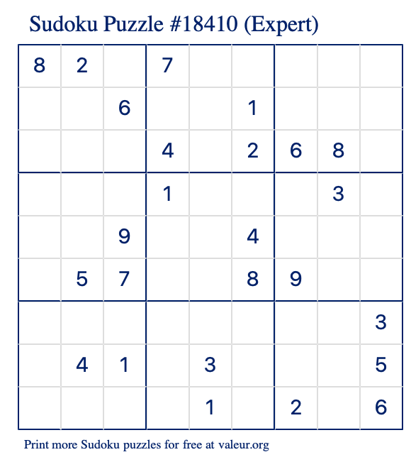 Free Printable Expert Sudoku Puzzle number 18410