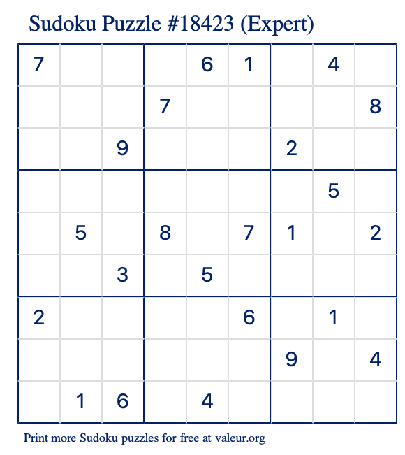 Free Printable Expert Sudoku Puzzle number 18423