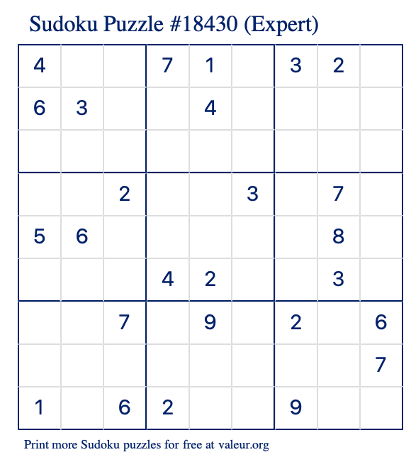 Free Printable Expert Sudoku Puzzle number 18430