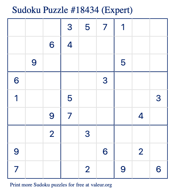 Free Printable Expert Sudoku Puzzle number 18434