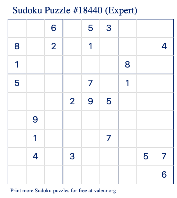 Free Printable Expert Sudoku Puzzle number 18440