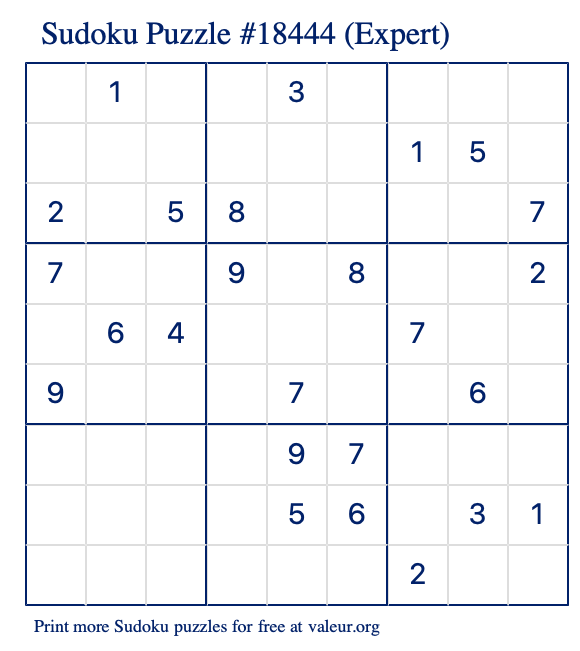 Free Printable Expert Sudoku Puzzle number 18444