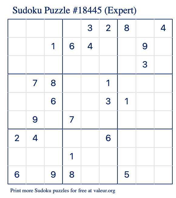 Free Printable Expert Sudoku Puzzle number 18445