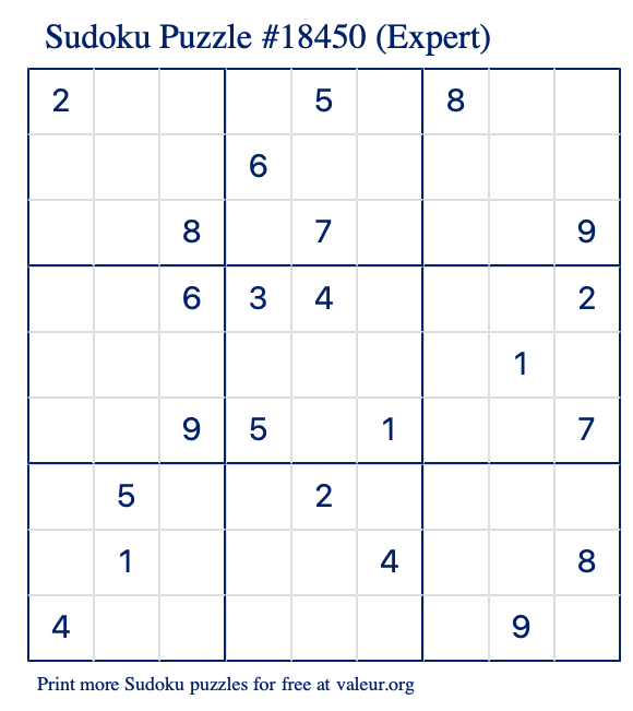 Free Printable Expert Sudoku Puzzle number 18450